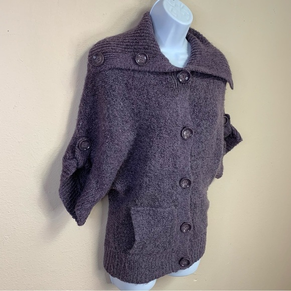 Small Purple Mohair Blend Sweater Knot Top Short Sleeve Collar Cowl 4 6 Stretch - Picture 4 of 9